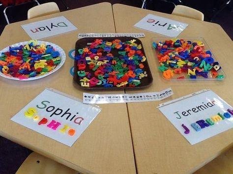 the table is set up with different types of letters and numbers to spell out their name