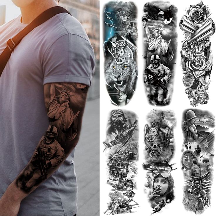 Military Temporary Tattoo Sleeves, Full Arm Large War Soldier Fake Tattoos Sleeve For Men Women Adult, Black Long Lasting Patriotic Warrior Temp Tatoo Sticker Leg Body Art Makeup, 6-Sheet Tattoos About Mom, Tattoos Dainty, Tattoos With Deep Meaning, Tattoos Cross, Blue Homecoming Nails, Military Tattoo, Tattoos For Moms With Kids, Fake Tattoo Sleeves, Homecoming Nails Almond