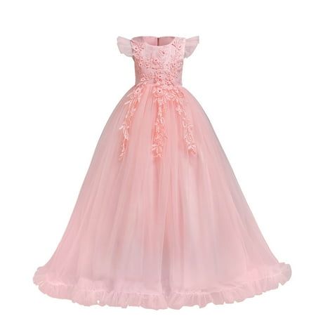 Kids little big girls sleeveless round neck princess dress tulle spliced full length evening party prom gown, elegant and gorgeous design, carnival event birthday party fall dressing up clothes, it will make your girl beautiful and feel like a princess.  Mesh spliced bodies with soft lining, adds ruffled tulle details at sleeve, tops embellished with beautiful flower, faux rhinestone and embroidered patchwork at front, designed with concealed zip-back fastening, the sashes are attached at the si Pretty Oc, Glinda Costume, Compliments For Her, Maxi Dress Bridesmaid, Carnival Event, Pagent Dresses, Fall Dressing, Oc Dress