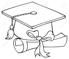 a black and white drawing of a graduation cap with a tassel hanging from it