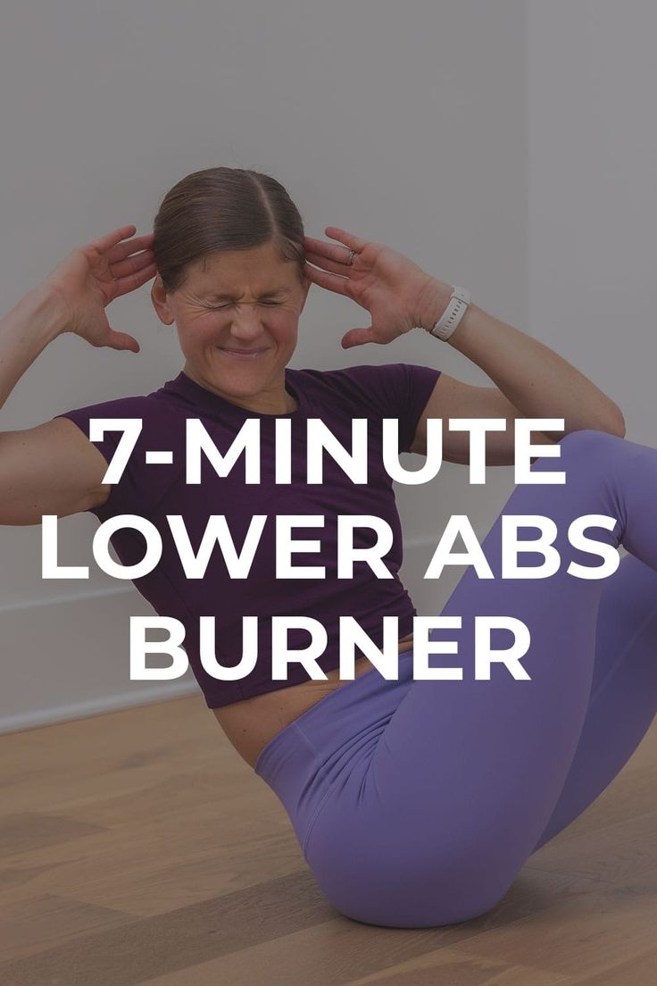 a woman doing yoga poses with the words 7 - minute lower abss burner