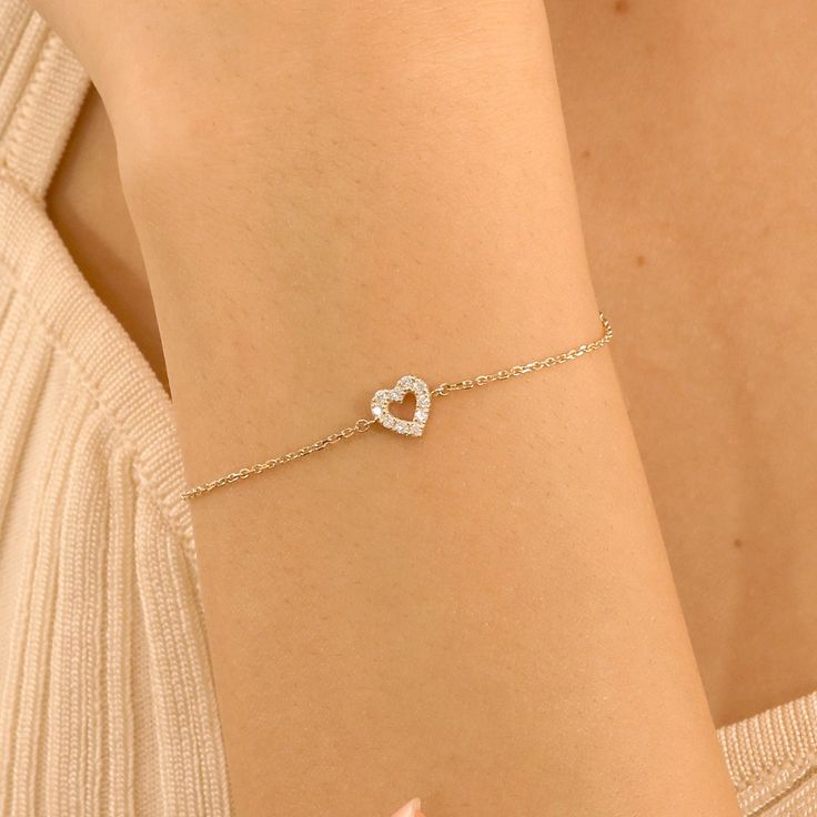 14k Gold Small Diamond Heart Bracelet, Cute Diamond Heart Bracelet, Dainty Diamond Bracelet, Birthday Gift, Minimalist Bracelet, Lily Handmade Natural Diamonds Solid Gold Total Carat Weight Diamond: 0.10ctw Dimensions of Heart: 6.75 mm Please note. The adjustable option is available upon request. Please see the Personalization box under the drop-down menu. Orders with free shipping go out with USPS First Class Mail tracking. We require a signature for orders more than $500. If you need a signatu Bracelet Cute, Bracelet Dainty, Minimalist Bracelet, Heart Bracelet, Diamond Heart, Delicate Bracelet, Diamond Bracelet, Handmade Natural, Natural Diamonds