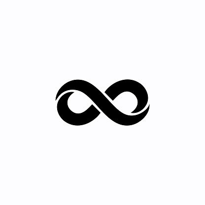 an infinite symbol is shown in black and white