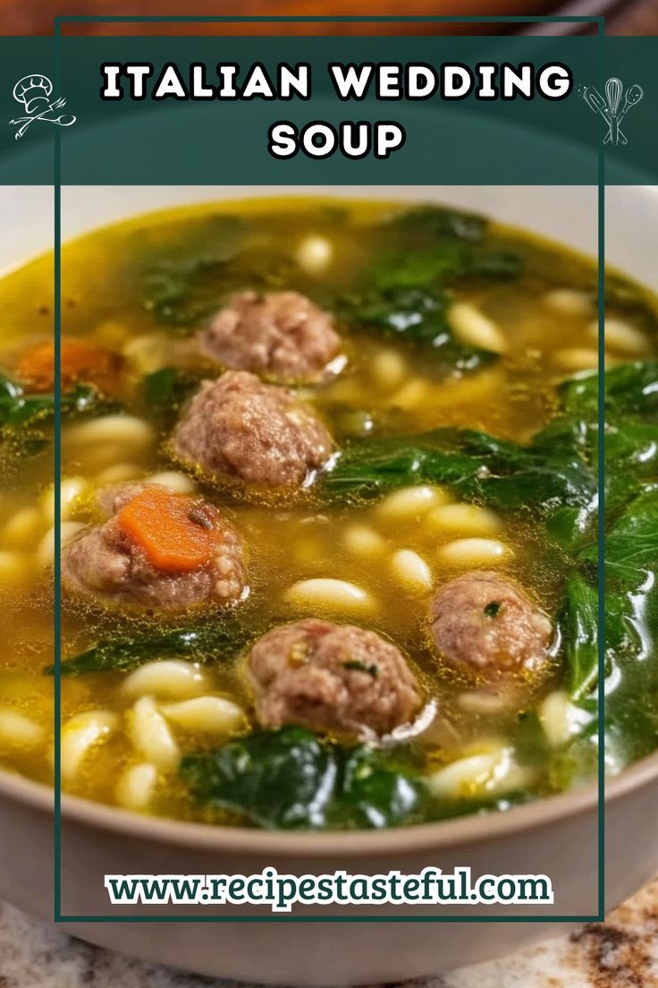 italian wedding soup with meatballs and spinach