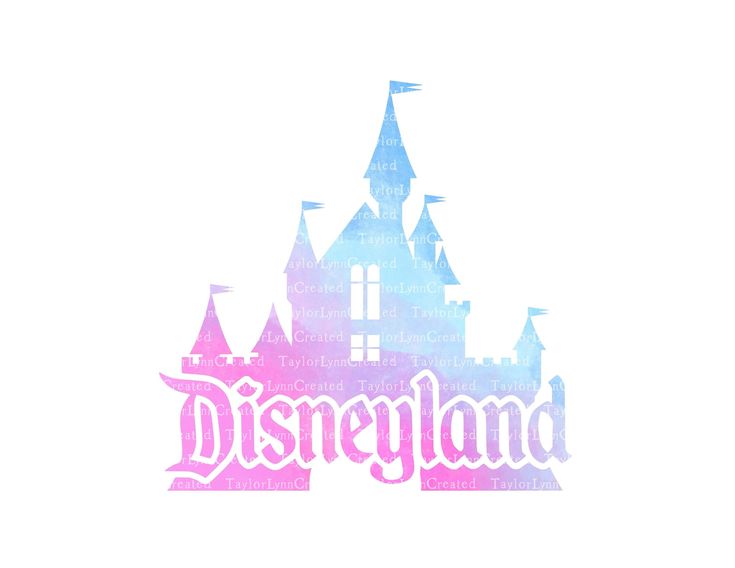 the disneyland castle is painted in pink, blue and white with words that spell out it