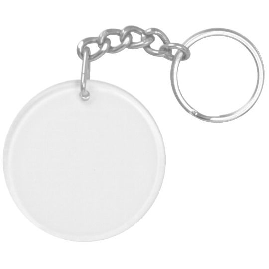 a white keychain with a round tag attached to it