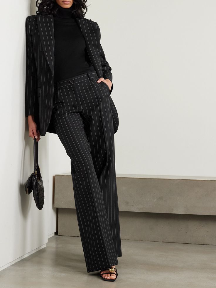 Dolce&Gabbana's pants are woven with contrasting pinstripes that evoke sophistication and elongate your figure. Made from wool, they sit on the hips and have pressed creases through the wide legs. Wear yours with the matching blazer in our edit to emulate the Spring '24 show styling. Peplum Blazer, Gabriela Hearst, Pinstripe Pants, Exclusive Dress, Professional Outfits, Everyday Wardrobe, Ulla Johnson, Net A Porter, Suits For Women