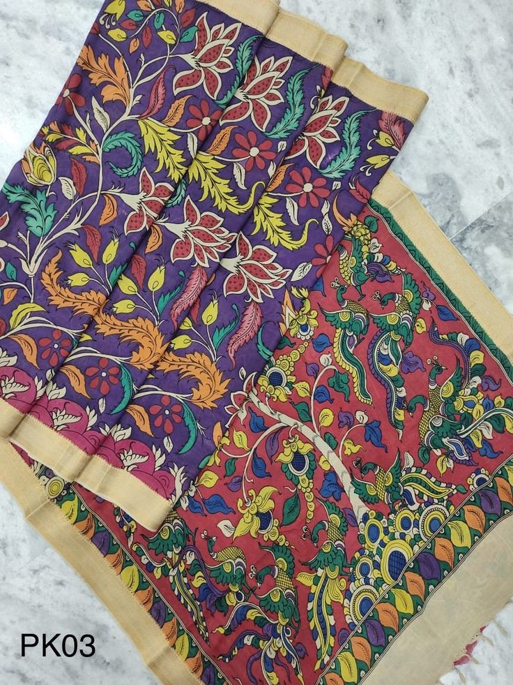 Pure Silk Pen Kalamkari  saree. Fall, pico  option available at extra cost. Please note that Pen Kalamkari works can leave ink droplets on sarees and the ink may run in places. They do not count as damage. That is part of the process. Multicolor Chanderi Blouse Piece With Bandhani Print, Artistic Silk Saree With Printed Motifs, Artistic Saree With Printed Border For Festive Occasions, Artistic Multicolor Dupatta With Printed Border, Artistic Chanderi Saree With Printed Motifs, Multicolor Saree With Printed Motifs, Artistic Silk Saree With Traditional Patterns, Multicolor Chanderi Digital Prints For Diwali, Multicolor Kalamkari Digital Prints For Festivals