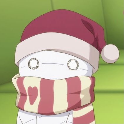 a cartoon character wearing a santa hat and scarf