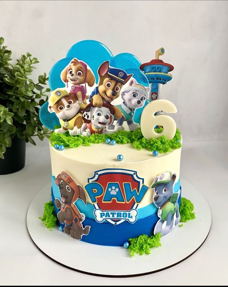 a birthday cake with paw patrol characters on it