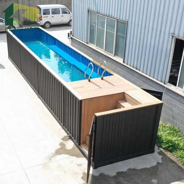 an above ground swimming pool in the middle of a building