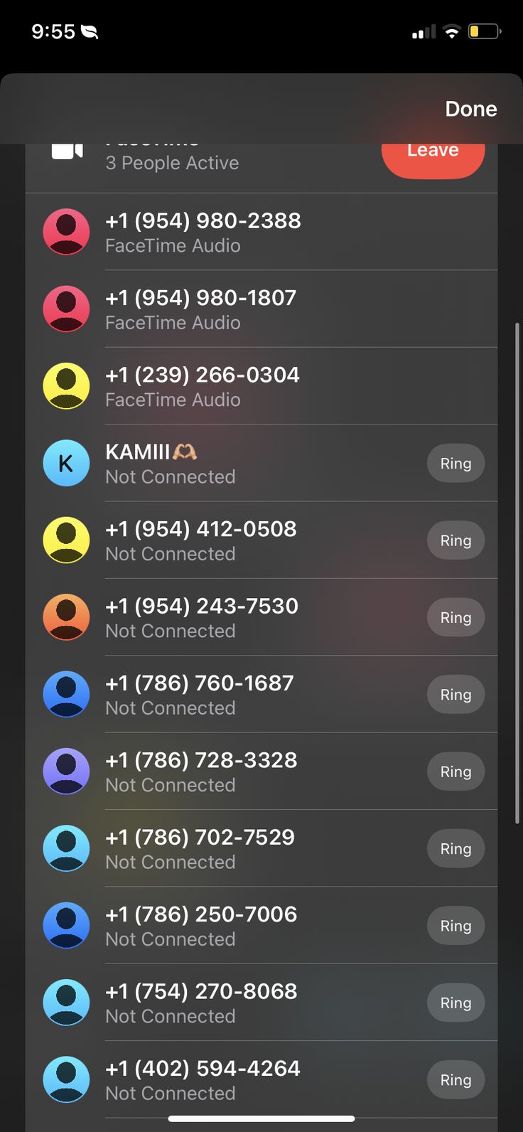 an iphone screen with several different types of contacts