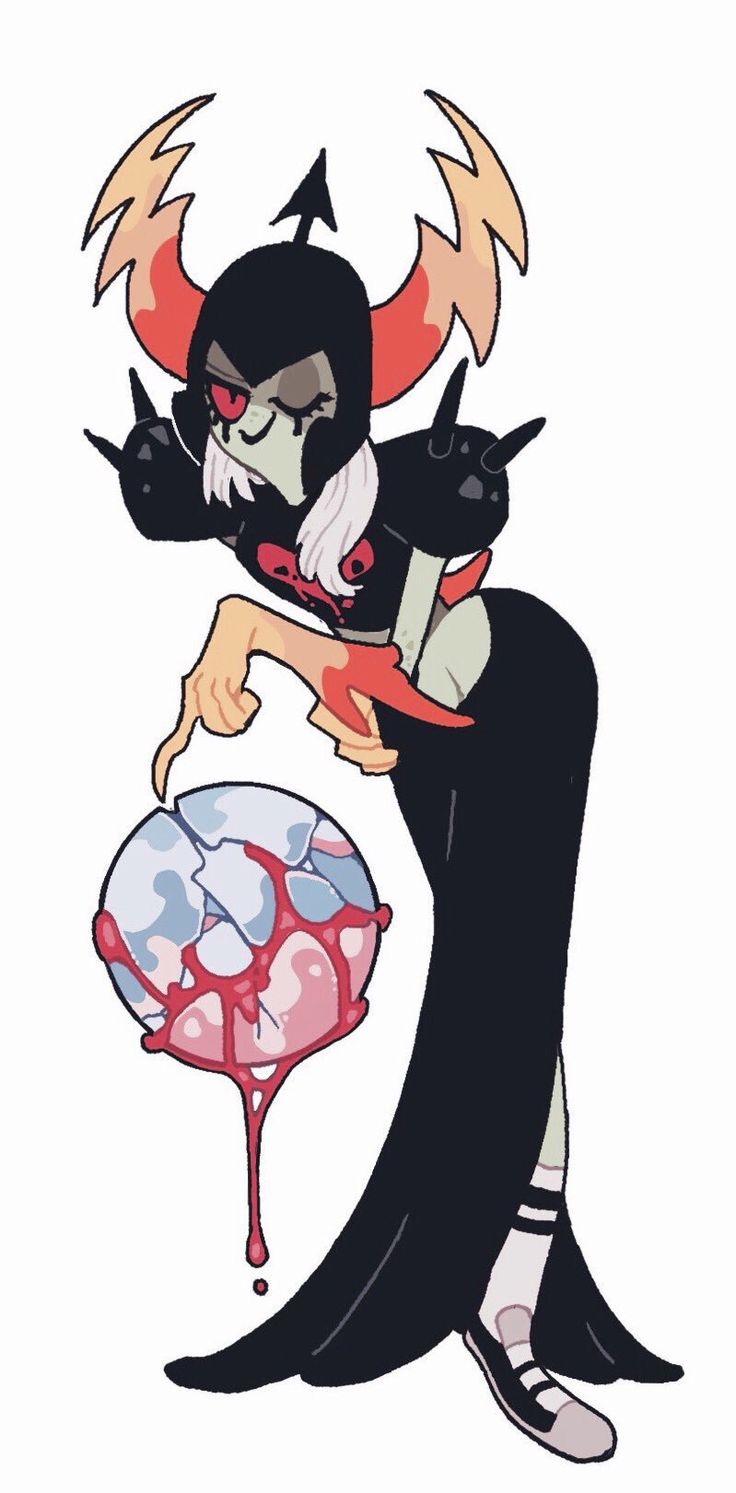 a drawing of a demon holding a ball