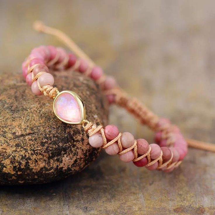 WickedAF Bracelets Rhodonite Natural Stone Braided Bracelet