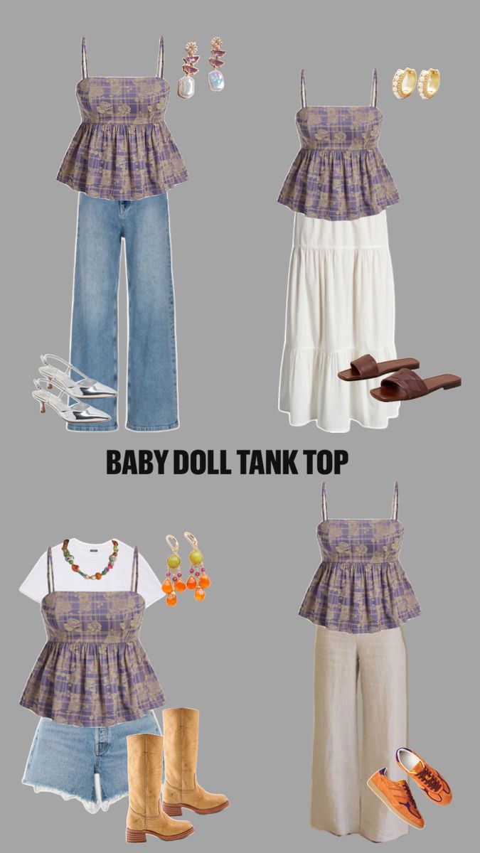 styling, outfit inspo, babydoll tank top Babydoll Tank Top Outfit, Babydoll Top Outfit, Tank Top Outfit, Babydoll Tank Top, Babydoll Tank, Top Outfit, Babydoll Top, How To Style, Tank Top