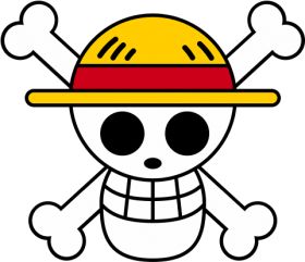 a cartoon skull wearing a hat with bones on it's head and one eye open