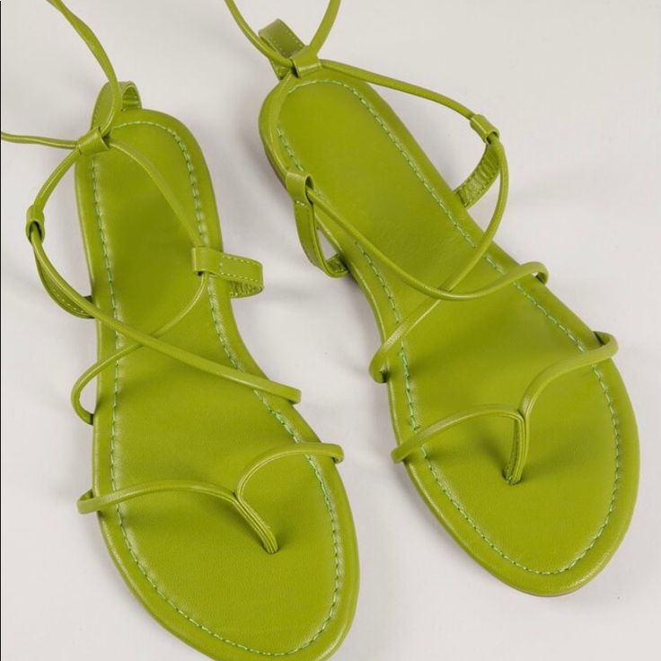 Brand New Size 11 Green T-strap Sandals For Summer Beach, Green Casual T-strap Sandals For Beach, Green Adjustable Strappy Sandals, Adjustable Green Strappy Sandals, Casual Synthetic Toe Post Lace-up Sandals, Trendy Summer Lace-up Sandals With Single Toe Strap, Green Single Toe Strap Sandals For Summer, Green T-strap Sandals With Round Toe For Summer, Trendy Lace-up Sandals With Single Toe Strap For Summer