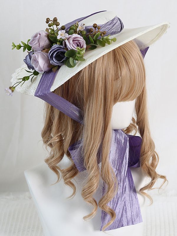 This price is for a hat only, others are not included.  The color of the hat is milky white. Purple and dusty blue are flower colors.   	 		 			Size 			Free Size 		 		 			Diameter 			32 		 		 			Height 			4.5 Spring Beige Headpiece With Curved Brim, Purple Wide Brim Hat For Spring, Brimmed Headpieces For Summer Garden Party, Summer Brimmed Headpieces For Garden Party, Cream Flat Brim Top Hat For Spring, Summer Garden Party Brimmed Headpiece, Lavender Fitted Hat For Spring, Fitted Lavender Hats For Spring, Cream Top Hat For Spring Garden Party