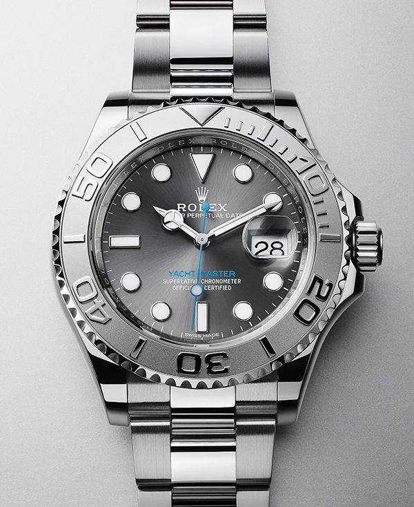 Rolex Yacht-Master 40 in 904L steel with a rotatable graduated bezel in platinum, dark rhodium dial and Oyster bracelet. Electroluminescent Wire, Rolex Milgauss, Der Gentleman, Bezel Watch, Rolex Cellini, Yacht Master, Rolex Yacht Master, Swiss Army Watches, Watches Rolex