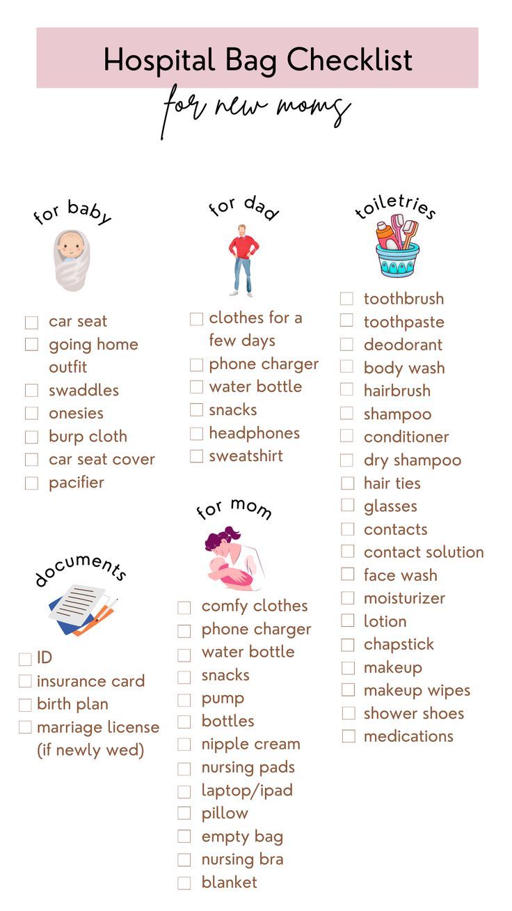 a printable hospital bag checklist with the words, list and pictures on it