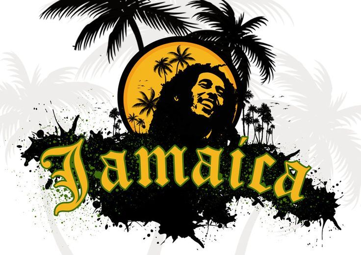 the logo for jamaica, with palm trees and a man's face on it