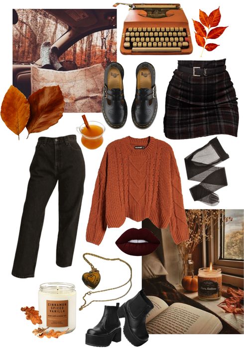 Fall Hipster Outfits Women, Fem Fall Outfits, Fall Outfits Graphic Tees, Cool Fall Day Outfit, Outfits From Charmed, Minnesota Fall Outfits, Autumn Witch Aesthetic Outfit, Fall Gothic Aesthetic, Fall 90s Outfits Vintage