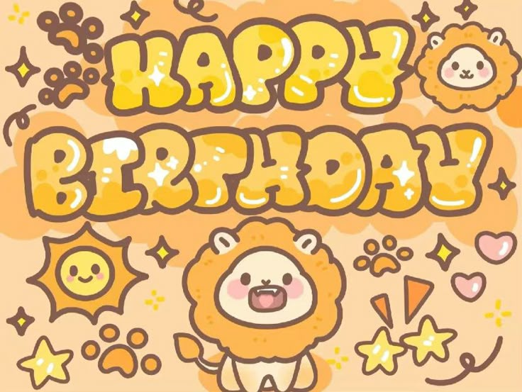 a happy birthday card with a cartoon lion