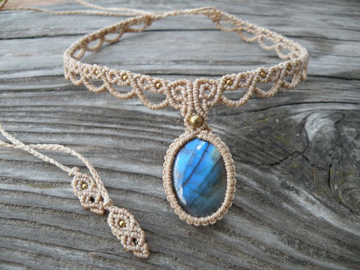 Labradorite Lace Macrame Choker, Wedding Hippie Bohemian Necklace, Bride to be Tribal Hippie Gemstone Jewelry This lovely hippie style choker is created using the macrame technique. It is made by a high quality tan waxed thread and Labradorite cabochon. Also, we use a  brass beads to complete design.  Waxed thread gives the product durability and strength, and elegant natural appearance.  It's a beautiful gift and a nice accessory what you can wear every day.  Necklace/Choker characteristics: *This necklace is adjustable, with a sliding knot, so matched to any width of the neck. *Rainbow Moonstone cabochon size is 30 x 20 mm  *Brass beads size is 4 mm and 2 mm *No color fading --------All items made with a lot of dedication, patience and love. --------Necklace will arrive nicely packaged i Adjustable Bohemian Jewelry For Wedding, Adjustable Bohemian Wedding Jewelry, Adjustable Bohemian Necklaces For Weddings, Bohemian Adjustable Necklaces For Wedding, Macrame Choker, Brass Beads, Labradorite Cabochon, Bohemian Necklace, Macrame Necklace