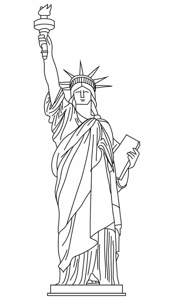 the statue of liberty is shown in this black and white drawing, it looks like an outline