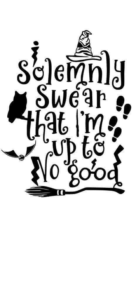 a black and white illustration with the words,'i solemnly swear that i'm up to no good '