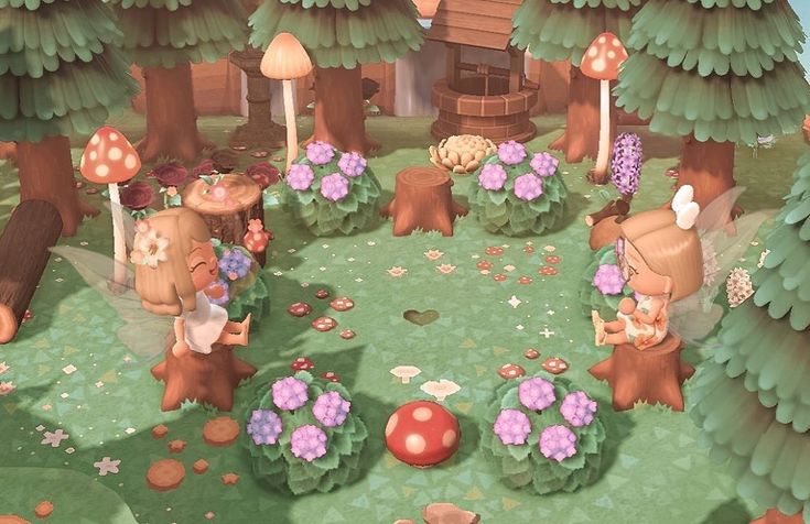 an animated image of a forest with mushrooms, flowers and other things on the ground