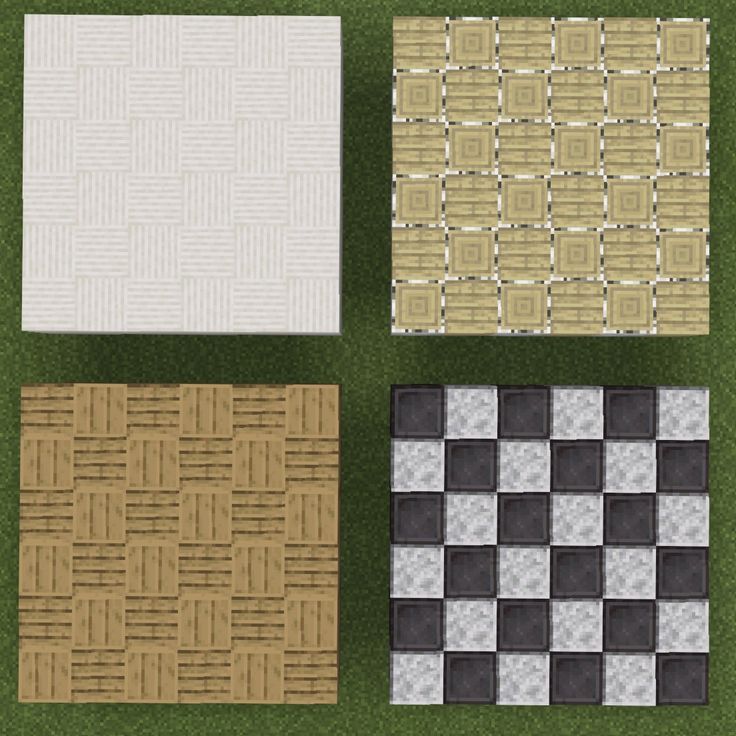 four different types of tile on the ground with grass in the foreground and one is white, brown, and black