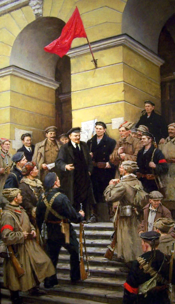 an old painting of men in uniforms standing on steps