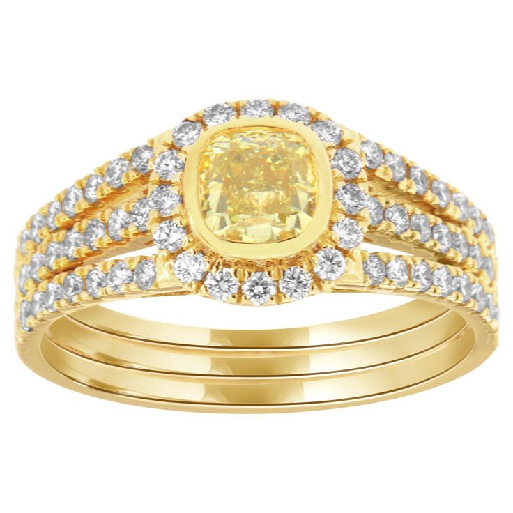 a yellow and white diamond ring set