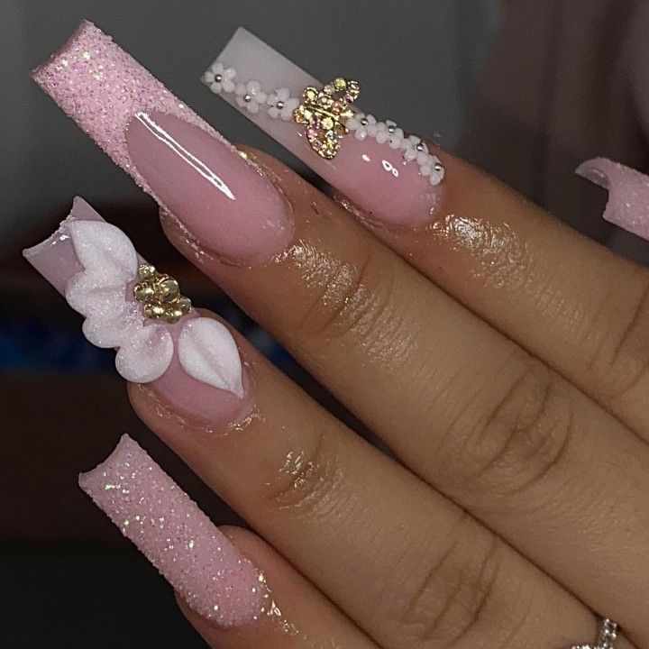 nails 15 Pink Nails, Pink 15 Nails, Light Pink Nails Prom, Pink Birthday Nails Coffin Medium, Quince Nails Blush Pink, Pink Quince Nails Short Simple, Pink Xv Nails, Pink Nails Quince, Pink Nails For Prom