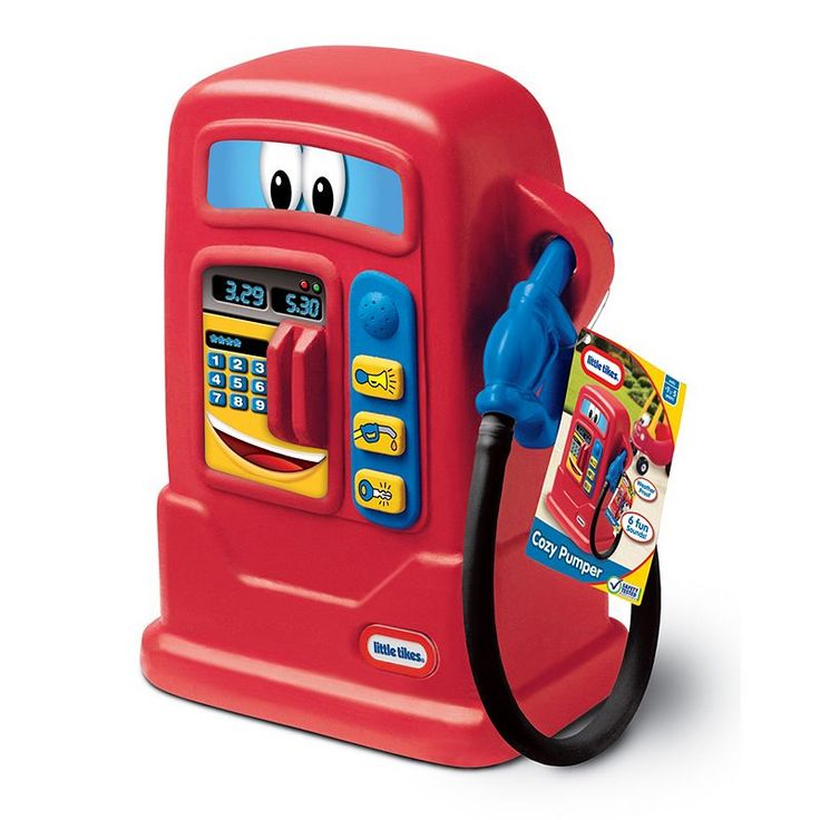 a red toy gas pump sitting on top of a blue and pink background with the caption ebay