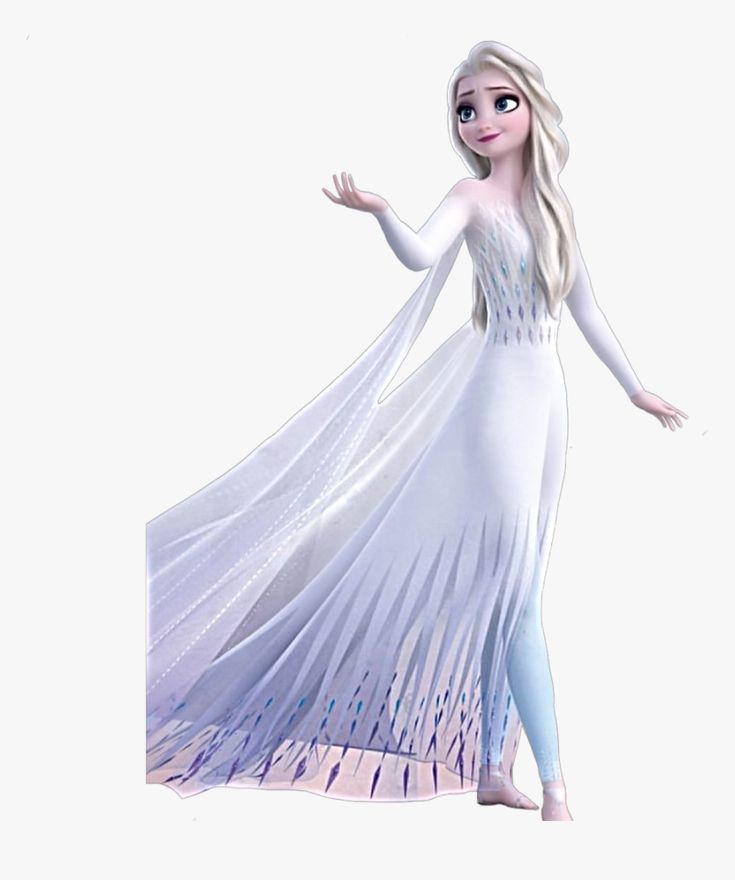 the frozen princess is dressed in white and has long hair, wearing a flowing dress