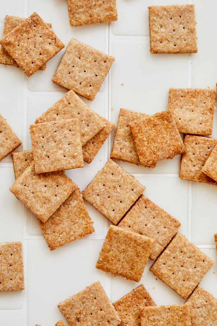 crackers on a white marble counter top