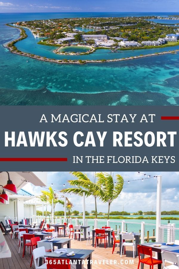 an aerial view of hawks cay resort in the florida keys with text overlay