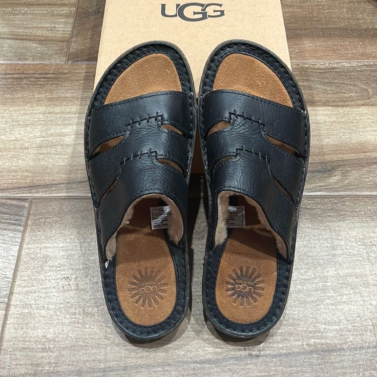 Brand New. Never Worn. Not Original Box. Comfy And Warm. Casual Black Sandals With Leather Footbed, Mens Uggs, Leather Slides, Ugg Shoes, Slides, Men's Shoes, Man Shop, Brand New, 10 Things