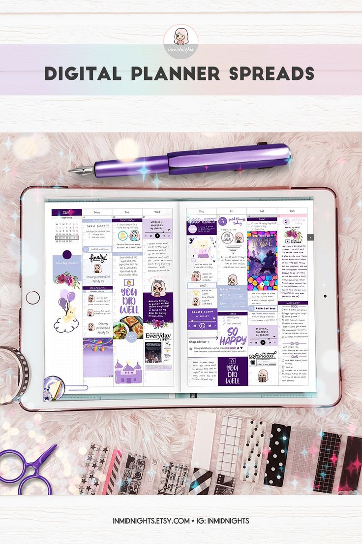 the digital planner spreads are open on an ipad