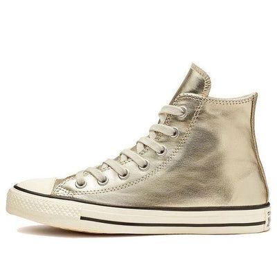 (WMNS) Converse Chuck Taylor All Star Shiny Metal High Top Gold 564851C (SNKR/Women's) Gold Converse, Run Star Hike, Gold Canvas, What Should I Wear, Black Gums, Converse Chuck Taylor All Star, Sneaker Collection, Stylish Sneakers, Chuck Taylor Sneakers