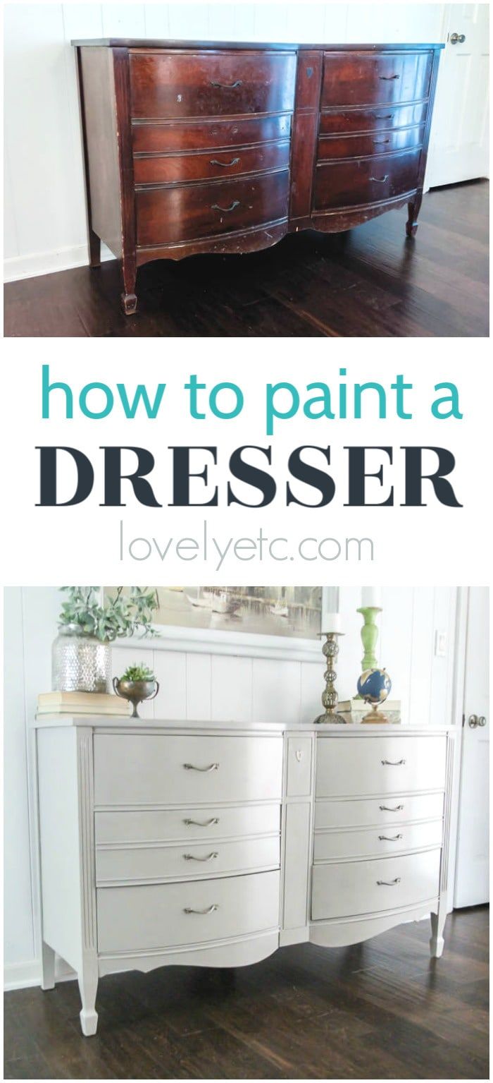 how to paint a dresser in white and wood with text overlay that reads, how to paint a dresser