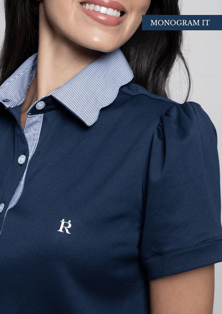 Acasia Polo-Shirt | Navy Pinstriped | High Tech | Rönner Solar Protection, Weekend Looks, Navy Polo Shirt, Feminine Details, High Technology, Casual Weekend, Performance Fabric, High Tech, Equestrian