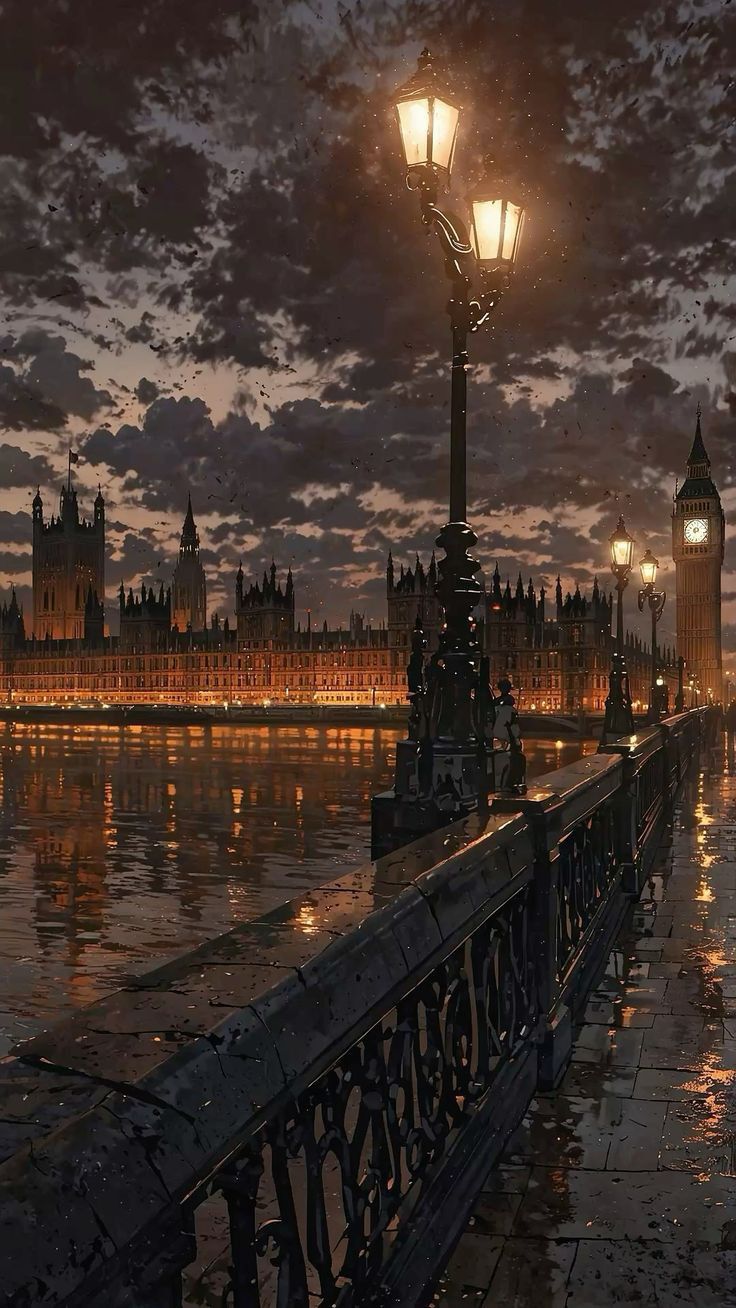 the big ben clock tower towering over the city of london at night with its lights on