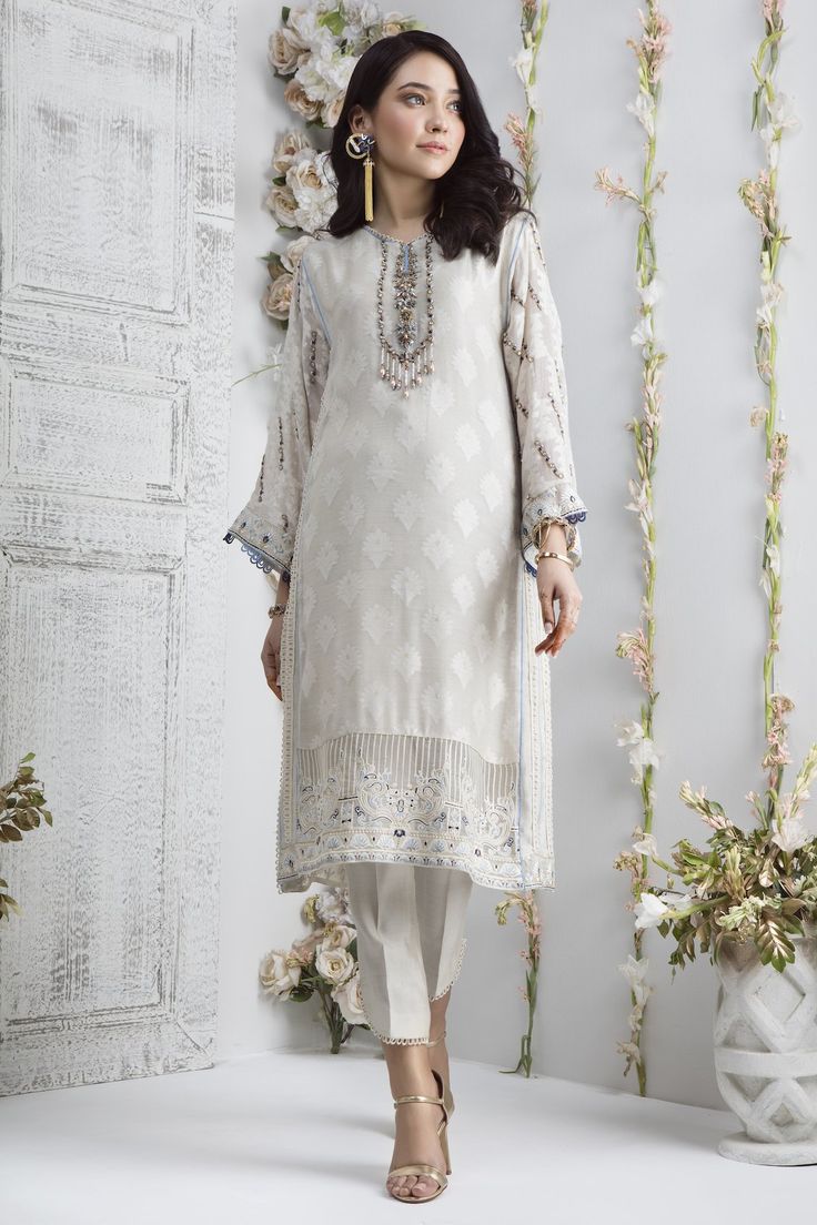 Spring Rain | Pakistani Designer Outfit | Sarosh Salman Pants With Lace, Asian Dresses, Pakistani Women Dresses, Fashionable Work Outfit, Embroidery Leaf, Border Lace, Designer Outfit, Desi Wear, Desi Clothes