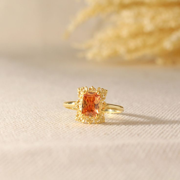 Orange Topaz Ring Gold 14k Gold Vintage Topaz Ring Gold Genuine Topaz Vintage Style Ring 14k Solid Gold Ring 18k Vintage Gold Ring Solitaire Topaz Birthstone Promise Ring In Fine Jewelry Style, Gold Open Ring With Topaz Gemstone, Topaz Birthstone Promise Ring Fine Jewelry, Fine Jewelry Topaz Birthstone Promise Ring, Rectangular Topaz Ring As Gift, Fine Jewelry Style, Rectangular Topaz Ring Fine Jewelry Gift, Fine Jewelry Topaz Ring With Rectangular Stone, Gold Topaz Promise Ring, Fine Jewelry Topaz Ring With Rectangular Stone For Gift