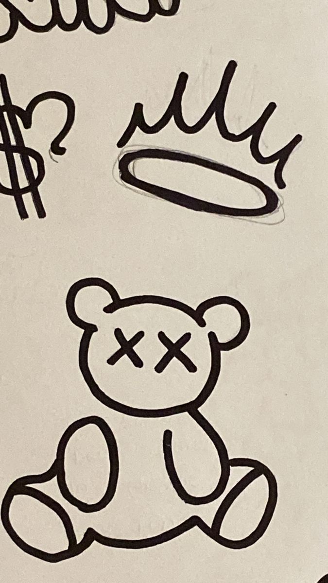 a drawing of a teddy bear sitting next to a dollar sign