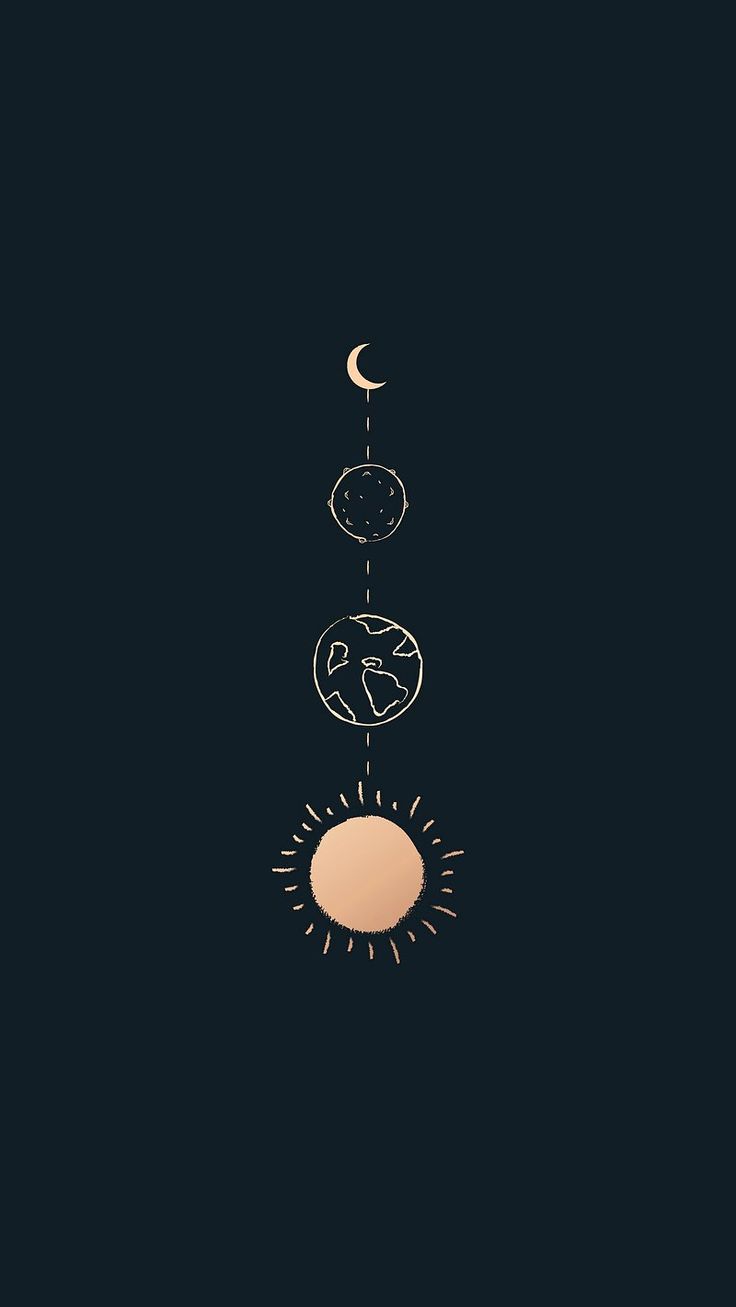 an image of the sun and moon hanging in the night sky with stars on it