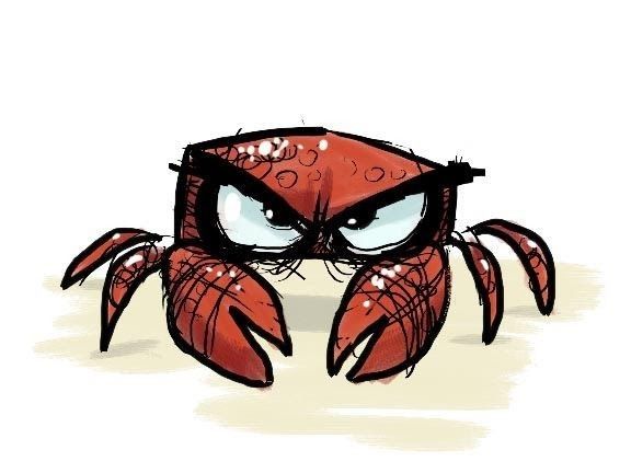 a drawing of a red crab with big eyes